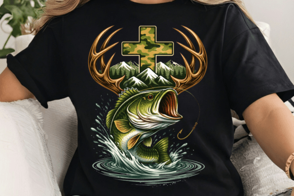 Christian Cross Fish Hunting Shirt PNG: T-Shirt Designs