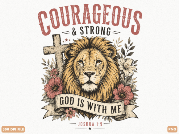 Courageous and Strong Lion Christian PNG T-Shirt Designs