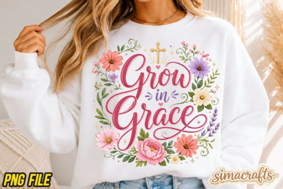 Grow in Grace Floral Christian PNG