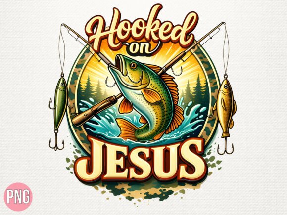 Hooked on Jesus Christian Fishing PNG T-Shirt Designs