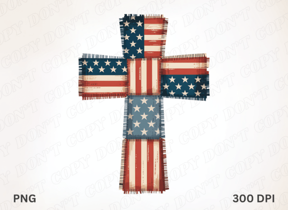 Patchwork 4th of July Christian Cross T-Shirt Designs