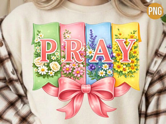 Pray Floral Ribbon Banner Christian PNG T-Shirt Designs