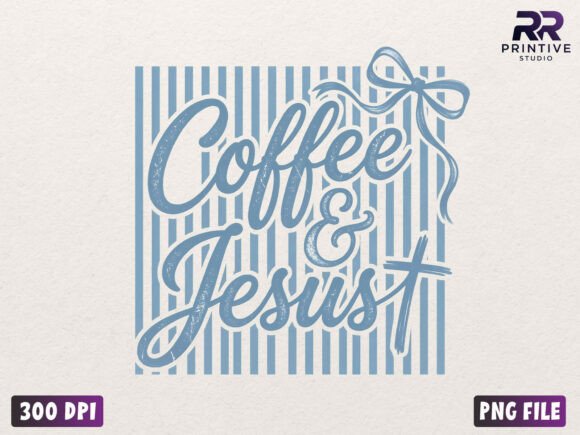 Preppy Striped Coffee & Jesus PNG — T-Shirt Designs