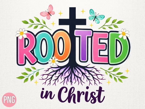 Rooted in Christ Cross PNG for T-Shirt Designs