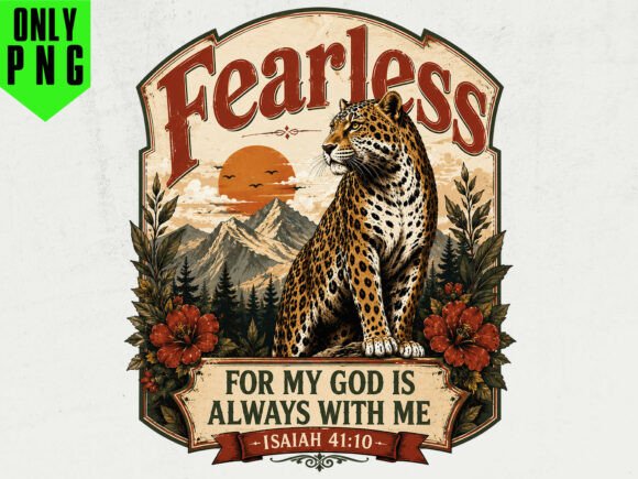 Vintage Leopard Fearless PNG, Christian T-Shirt Designs